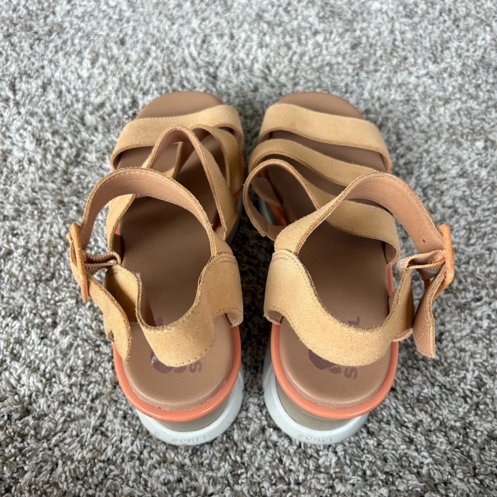 Sorel Women's Joanie III Ankle Strap Wedge Platform Sandals Beige/Orange Size 10